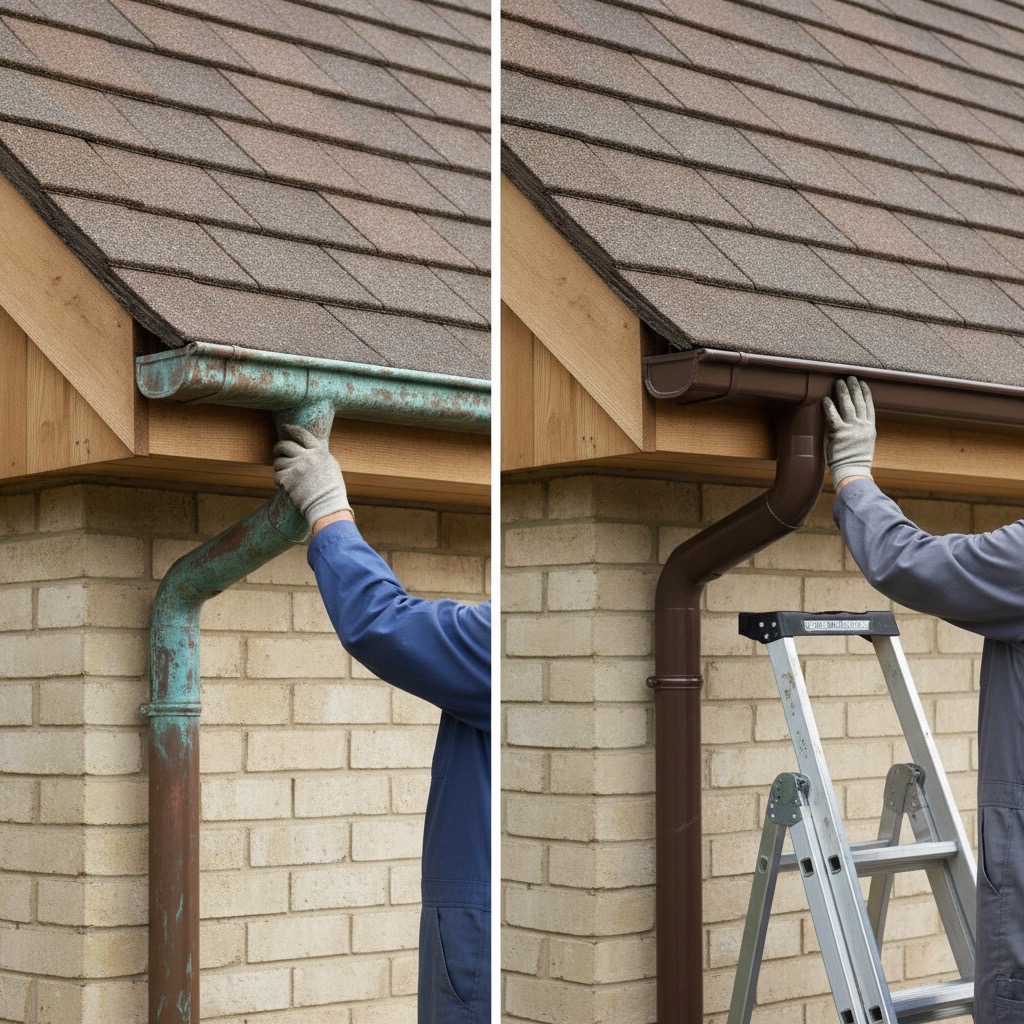 Copper gutters versus aluminum copper-penny gutters on homes