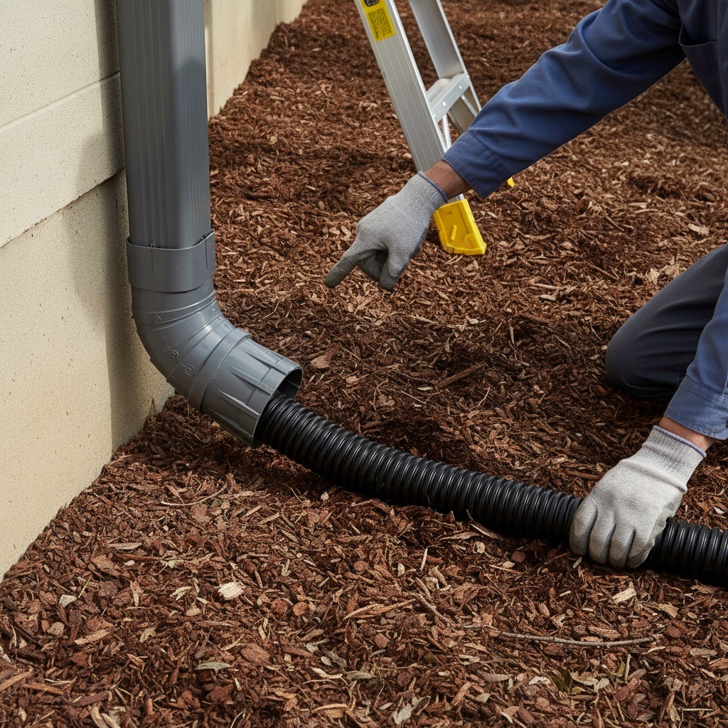 Downspout extension directing water away from home
