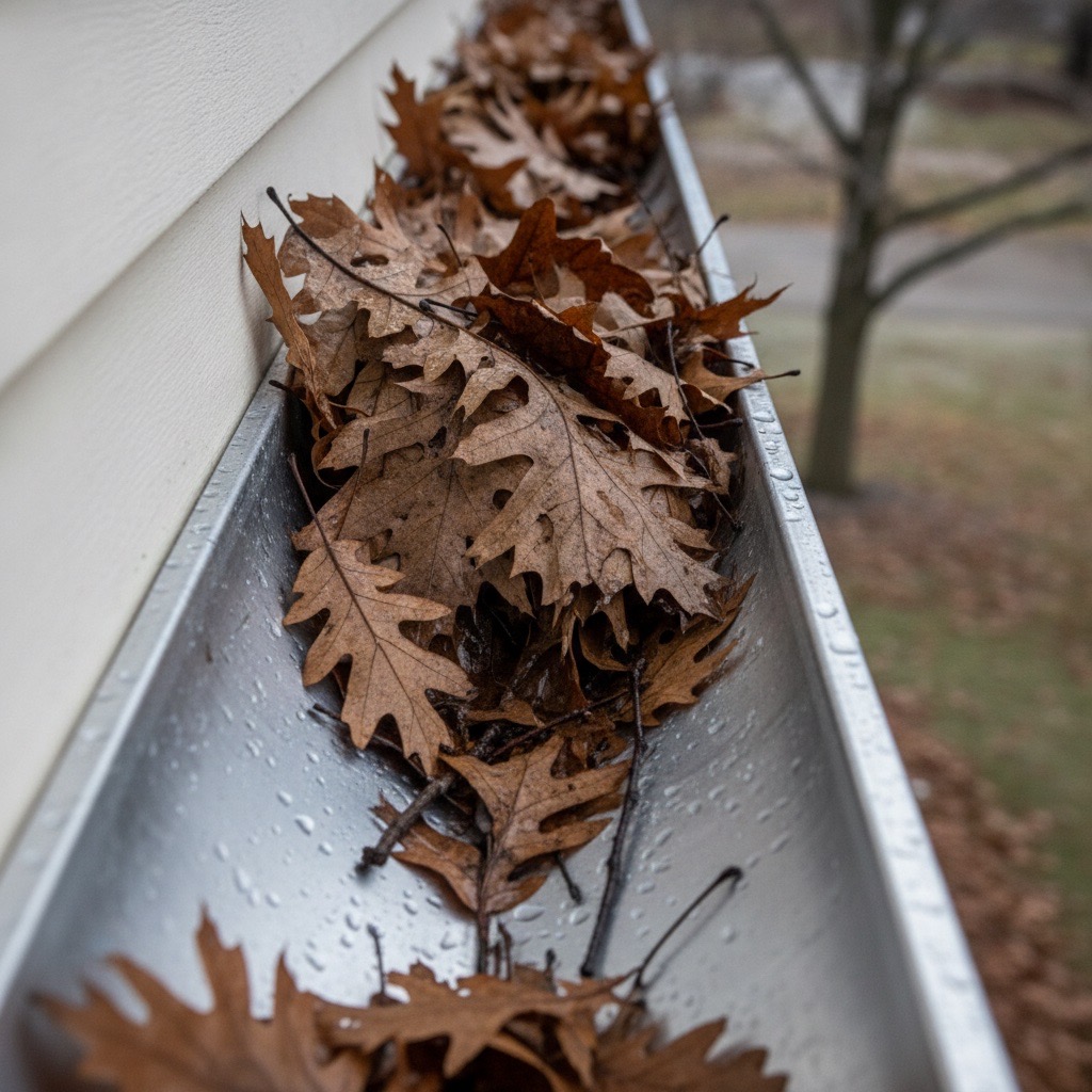 Technician cleaning gutters on a Minneapolis home