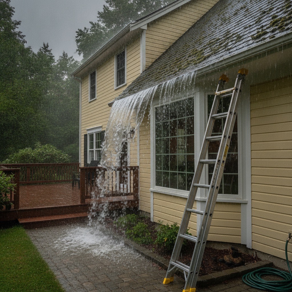 Gutters overflowing during heavy rain