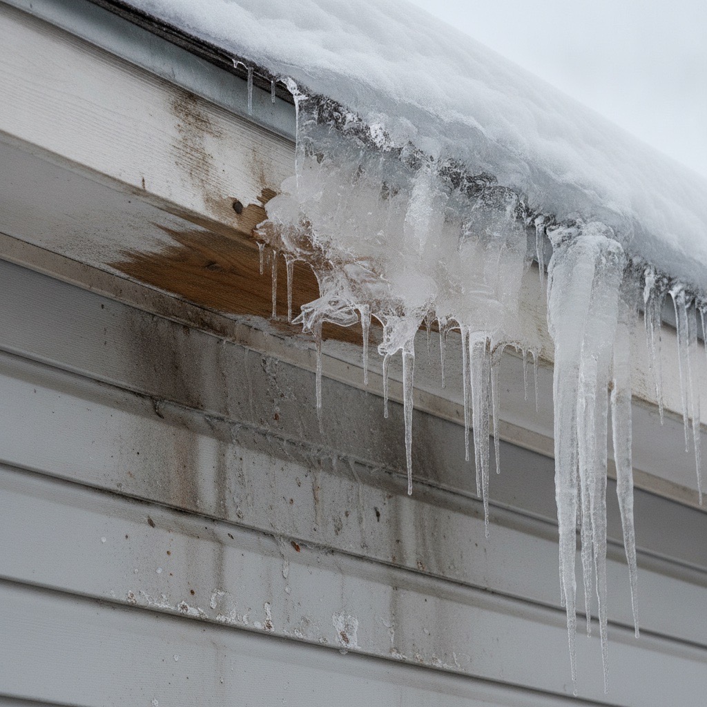 Winter ice along a St. Paul roof eave