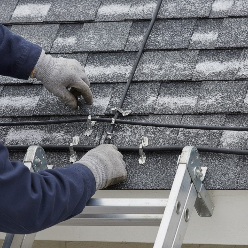 Cleared roof edge after ice dam removal ready for prevention