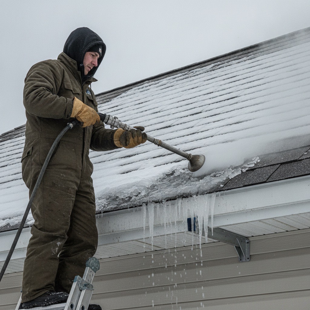 Steam ice dam removal on a Minneapolis roof