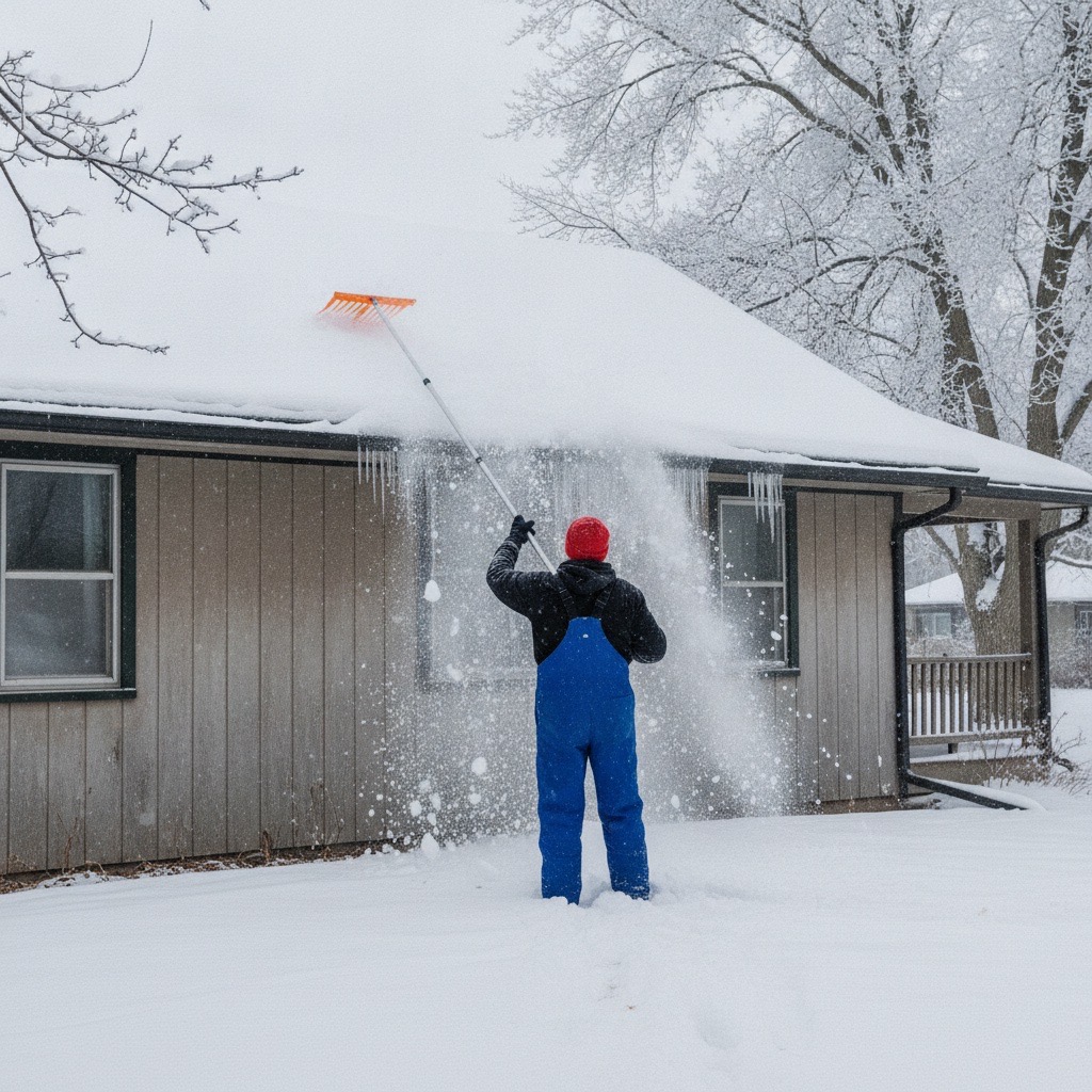 Technician removing ice dam with steam equipment