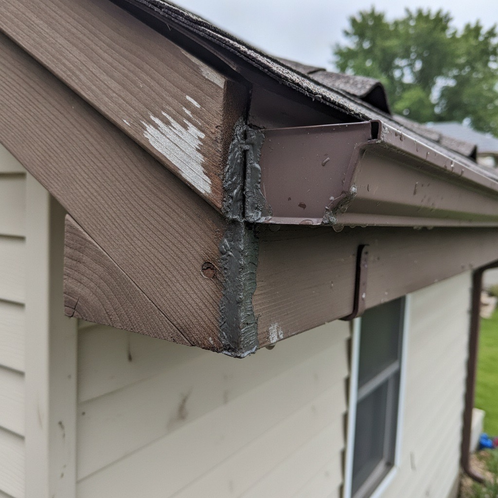 Storm-damaged gutter section repaired on a Blaine home