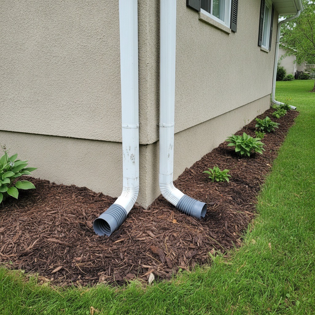 New downspouts and buried drainage line at an Eagan ranch home