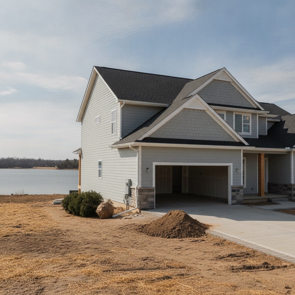 Complete seamless gutter package on a new Lakeville home