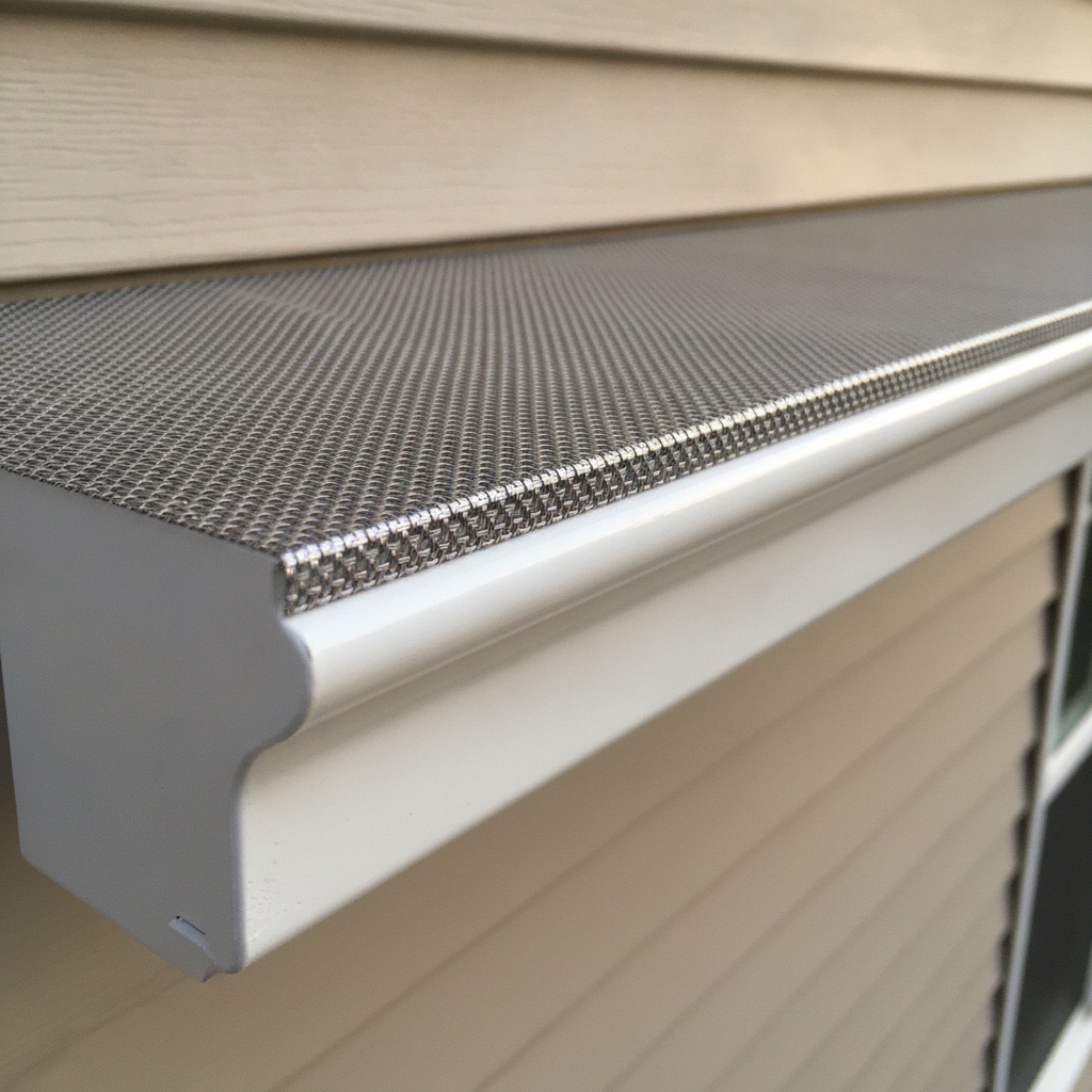 Micro-mesh gutter guards installed after cleaning on a Maple Grove ranch home