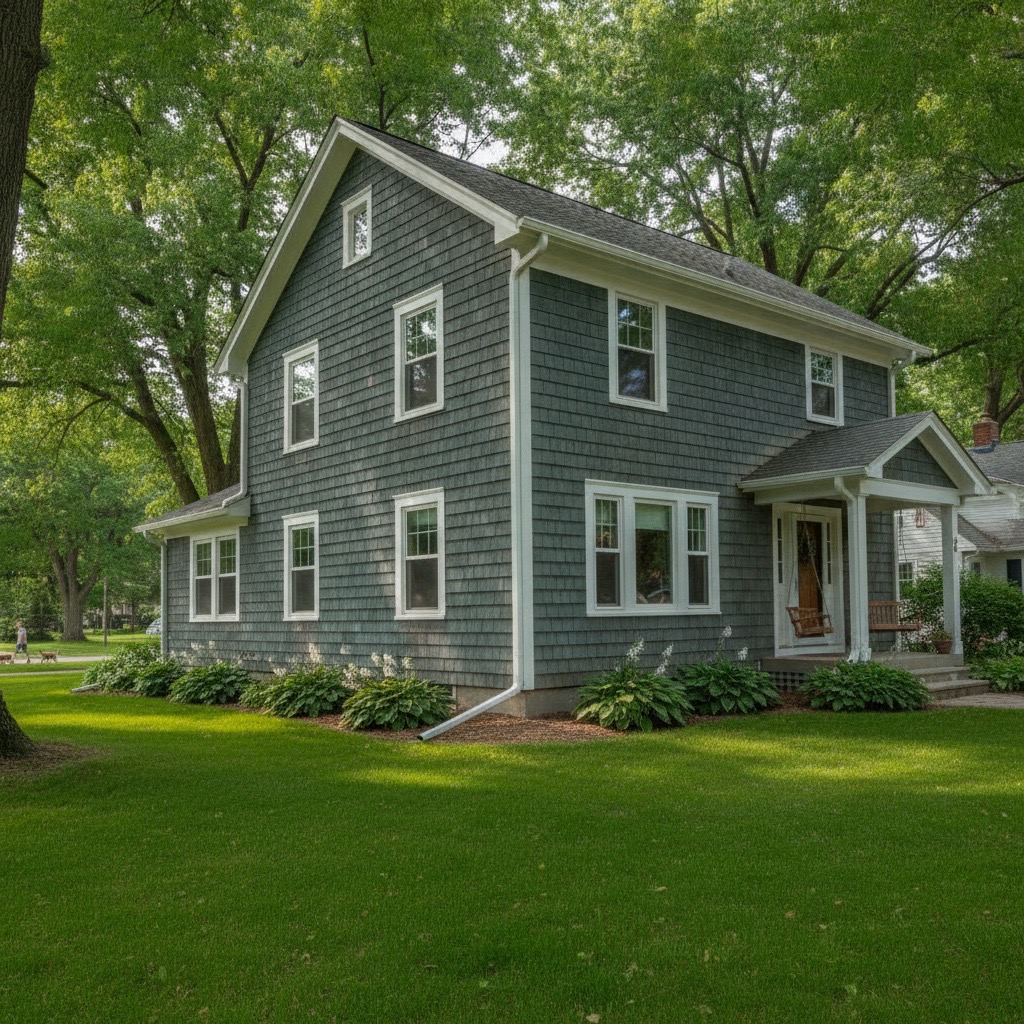 Completed seamless gutter and downspout install on a St. Paul home